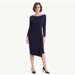 NWT MM Lafleur M Keiko Blue Knit Midi Dress Twist  Long Sleeve Knee Length
